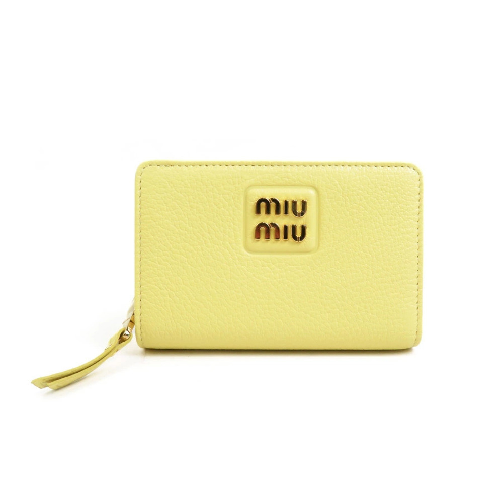 Miu MIu Bi fold Wallet Leather Yellow
